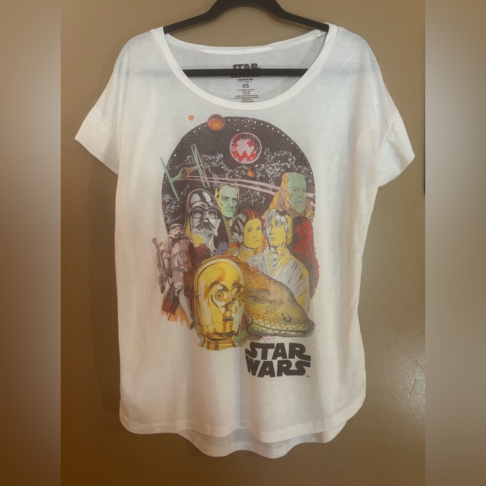 Disney Star Wars Tee Cap Sleeve Loose Fit Curved Hem Size XS